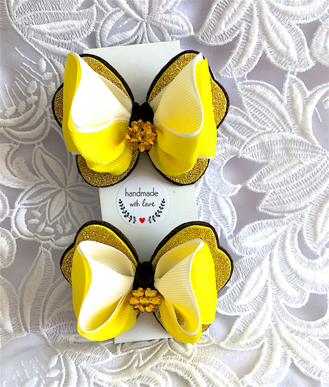 Желтый набор бант бабочка на заколке или резинке для девочки