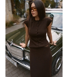 WOOL BUTTONED KNIT TOP IN CHOCOLATE