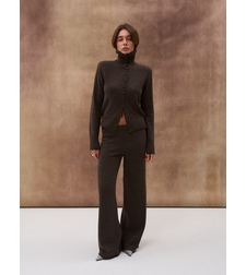 DARK BROWN WOOL WIDE LEG TROUSERS