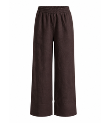 BROWN LINEN WIDE-LEG PANTS