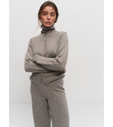 GREY WOOL HIGH NECK CARDIGAN