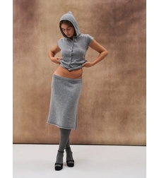 WOOL KNIT MIDI SKIRT IN GREY