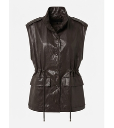 UTILITY LEATHER-LOOK VEST IN DARK BROWN