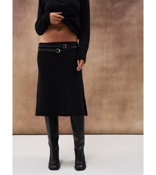 BLACK KNIT MIDI SKIRT