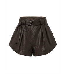 BELTED LEATHER-LOOK SHORTS IN DARK BROWN