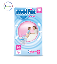 Пелени Гащи Molfix 4 (7-14 kg.) – 52 бр. +подарък мокри кърпи Molfix 60 бр. етикет