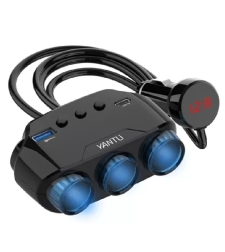 АВТО РАЗКЛОНИТЕЛ YANTU LM21, 3 ГНЕЗДА ВОЛТМЕТЪР, USB, USB TYPE-C