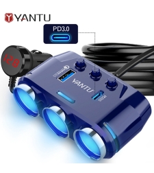 АВТО РАЗКЛОНИТЕЛ YANTU B39-C, 3 ГНЕЗДА ВОЛТМЕТЪР, USB, USB TYPE-C