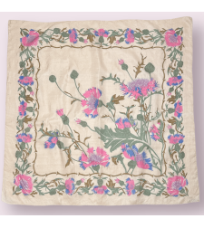 Handmade floral print silk scarf 89x89 cm