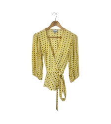 Ganni Crepe обвиваща принт блуза (38)