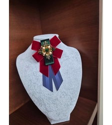 Burgundy and blue bow brooch