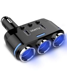 Авто разклонител с 3 гнезда Yantu B39-2, 2 x USB, Бутони за изключване, Черен