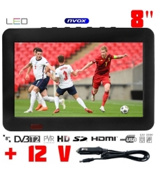 Портативен телевизор NVOX NX-8T, 8 инча, Вградена батерия, DVB-T2, USB