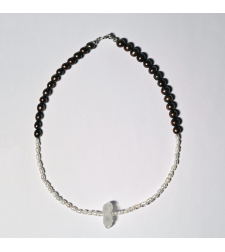 Raw Clear Crystal Necklace with Freshwater Pearls and Sterling Silver 925 Clasp