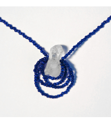 Natural Raw Quartz Glass Seed Beads Sterling Silver 925 Necklace in Dark Blue