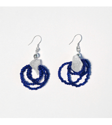 Clear Quartz Glass Seed Beads Silver 925 Earrings in Dark Blue