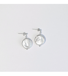 White Coin Pearl Sterling Silver 925 Earrings