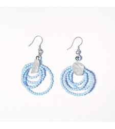 Clear Quartz Glass Seed Beads Silver 925 Earrings in Light Blue