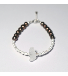 Natural Freshwater Pearl + Clear Crystal Sterling Silver Bracelet