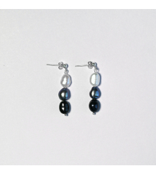 Sterling Silver 925 Earrings With Three Pearls 8-9mm