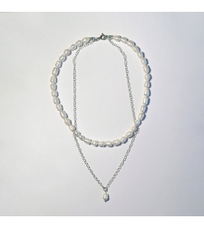 Double White Freshwater Pearl Sterling Silver 925 Chain Necklace