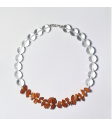 Sterling Silver 925 Necklace with Amber, Clear Quartz and Freshwater Pearls