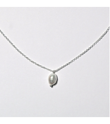 Sterling Silver 925 Fine Necklace with White Freshwater Pearl Pendant