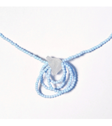 Natural Raw Quartz Glass Seed Beads Sterling Silver 925 Necklace in Light Blue