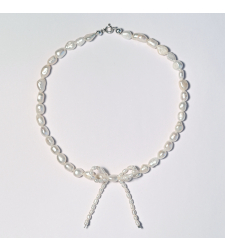 White Freshwater Pearl Sterling Silver Ribbon Necklace