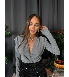 “Shine Motion Bodysuit” silver– Блестящо парти боди