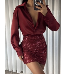 Midnight Satin Shirt Bordo- сатенена риза