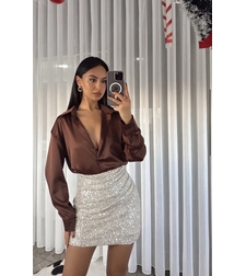 Midnight Satin Shirt Mocha- сатенена риза