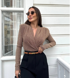 “Shine Motion Bodysuit” coffe– Блестящо парти боди