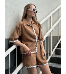 Summer Ease Brown  – Комплект риза с къс ръкав и панталонки