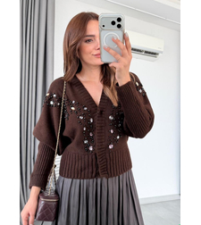 Cocoa Shine – Кафява жилетка с камъни