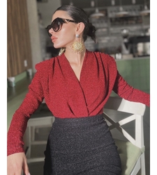 “Shine Motion Bodysuit” red  – Блестящо парти боди