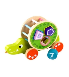 Играчка за дърпане Raya Toys Дървен крокодил със сортер