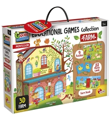 Колекция образователни игри Lisciani MONTESSORI Ферма 9 Пъзела, 22 мемо карти, 1 книжка