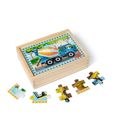 Комплект дървен пъзел Melissa and Doug Строителни превозни средства, 4x12 ч., в кутия, 50210