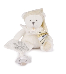 Плюшено мече Doudou Argent с кърпа и клипс за залъгалка 20 см, DC4340