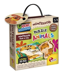 Детски дървени пъзели Lisciani Montessori Legno Baby Animals, 4 пъзела, 20 части