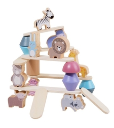 Дървена игра за баланс Raya Toys Дженга с животни