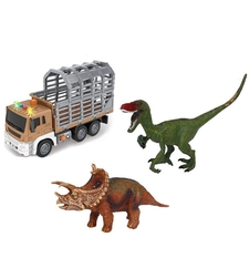 Игрален комплект Raya Toys Truck Car Детски камион с фигури на динозаври, с музика и светлини, 1:16