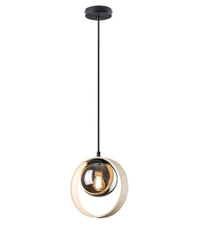 Модерен висящ полилей 1xE14 – метал, дърво и кафяво стъкло (бук)