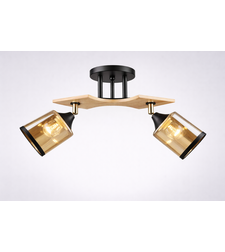 Модерен полилей 2 × E27 с метал и дърво – черно и натурално дърво и мес