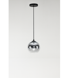 Модерен висящ полилей с хромирано стъкло и черен метален корпус – 1xE27