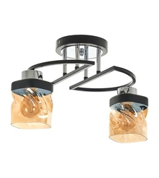 Модерен полилей 2xE27 – черен/хром метал и прозрачно стъкло