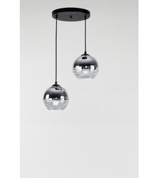 Висящ полилей с два стъклени абажура – черен корпус и хромирани сфери, 2xE27