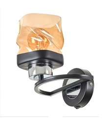 Аплик E27 черен и хром с прозрачно карамелено стъкло