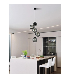 Модерен полилей 5 × E27 със стъклени тела – черен